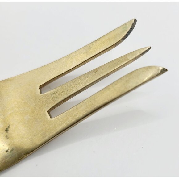 Vintage Brass & Wood Handle Meat Fork Serving Mid Century Modern - Picture 2 of 9